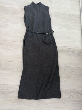 Zara Sleeveless Mock Neck Maxi Dress in Charcoal Gray